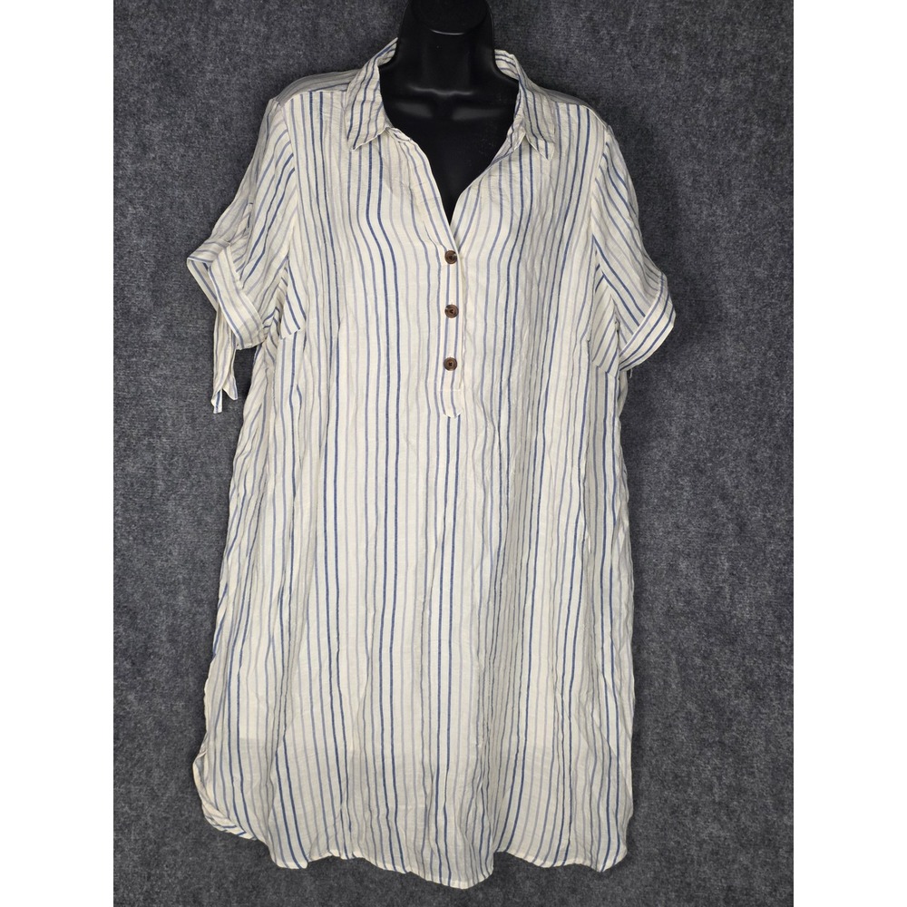Indigo Rose Women's 2X Striped Button Up Shirt Dress Casual‎ Cottagecore Chic